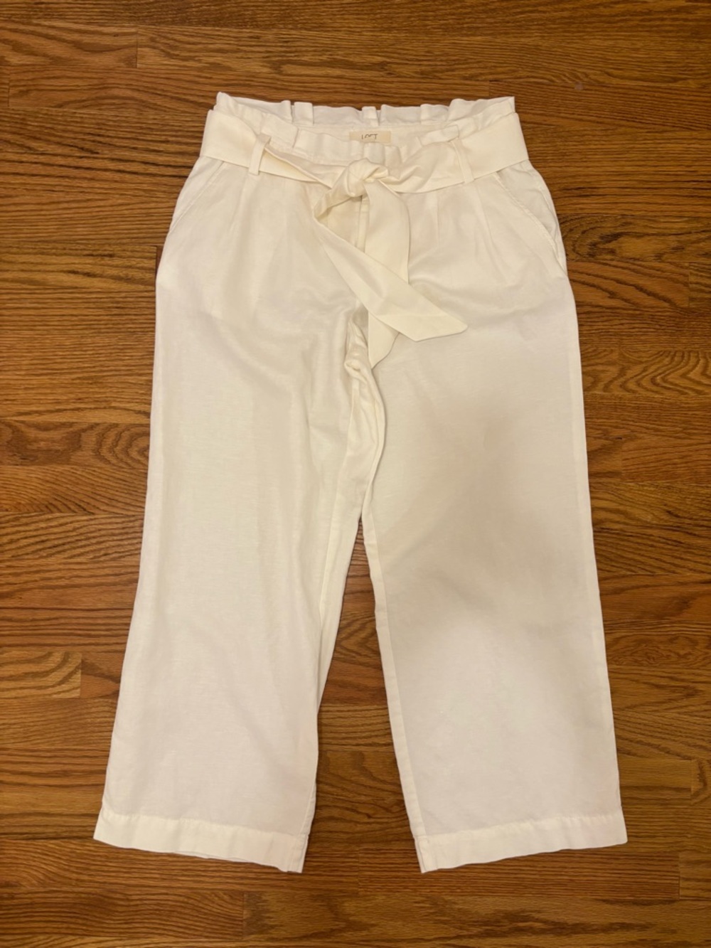 Loft white Paperbag Waist crop pants